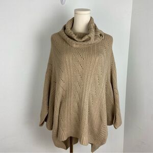 Vintage Tan Sweater Pancho XL Mock Turtleneck Western Cozy Lagenlook Versatile